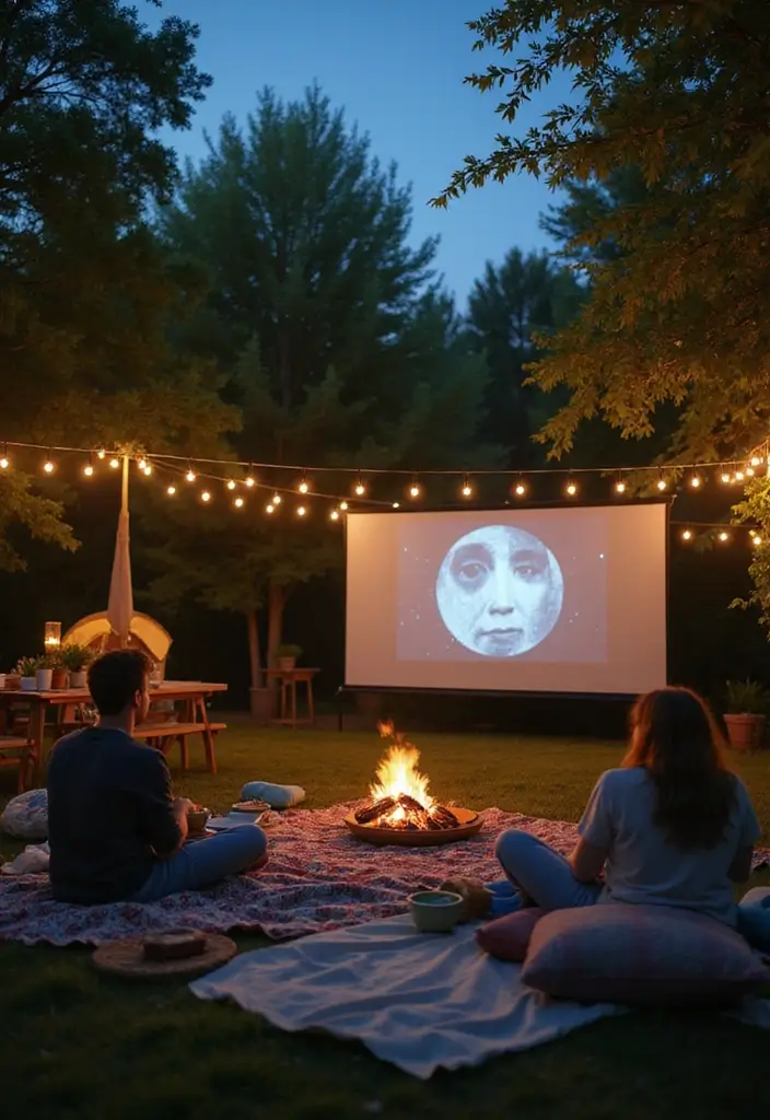 15 Unforgettable Outdoor Party Ideas for Adults That Will Light Up Your Backyard! - 2. Cozy Movie Night Under the Stars