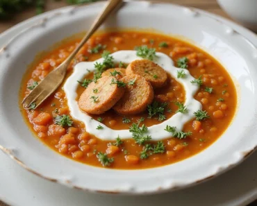Protein-Packed Chicken and Red Lentil Soup with Lemon Yogurt Swirl