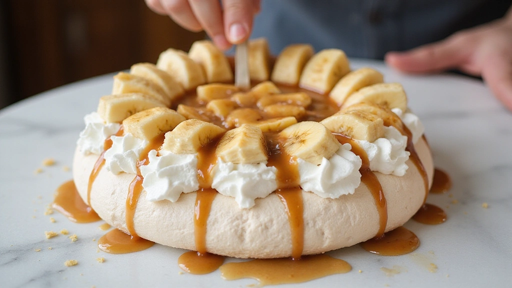 Banoffee Pavlova Recipe: Light, Crispy Meringue Meets Creamy Bananas - Step 6: Assemble the Pavlova